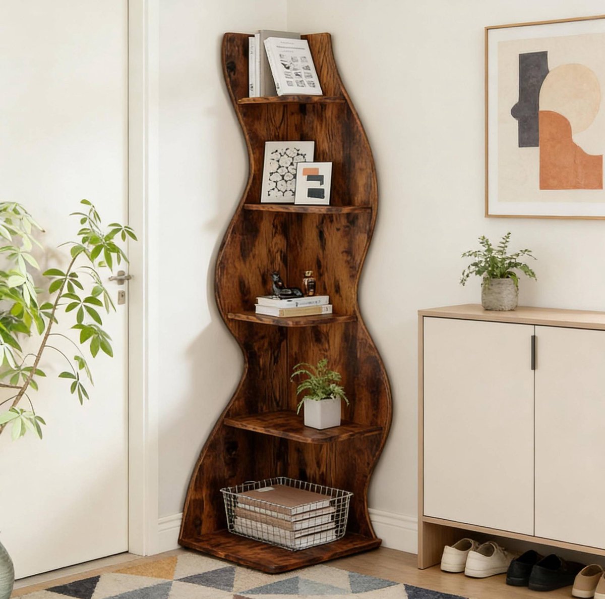 Boekenkast Hoekmodel – 50 x 50 x 182,5 cm – Verstelbare Planken – Hout – Bruin – Open Opbergruimte Voor Woonkamer En Kantoor