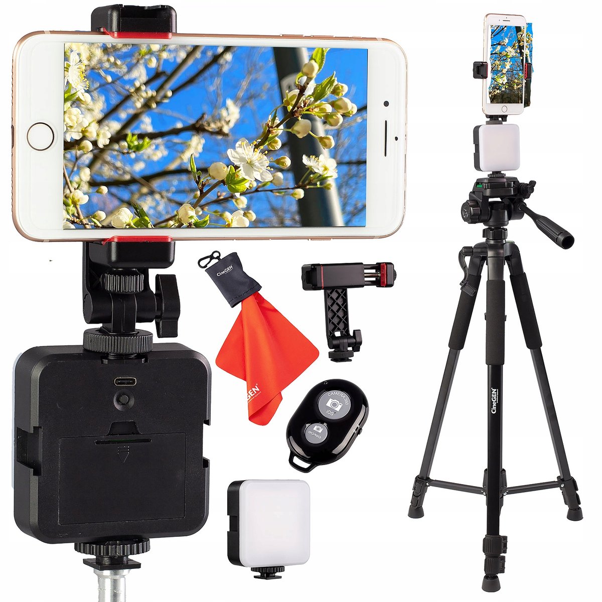 CineGEN Streaming Statief met LED Lamp, Afstandsbediening & Smartphonehouder