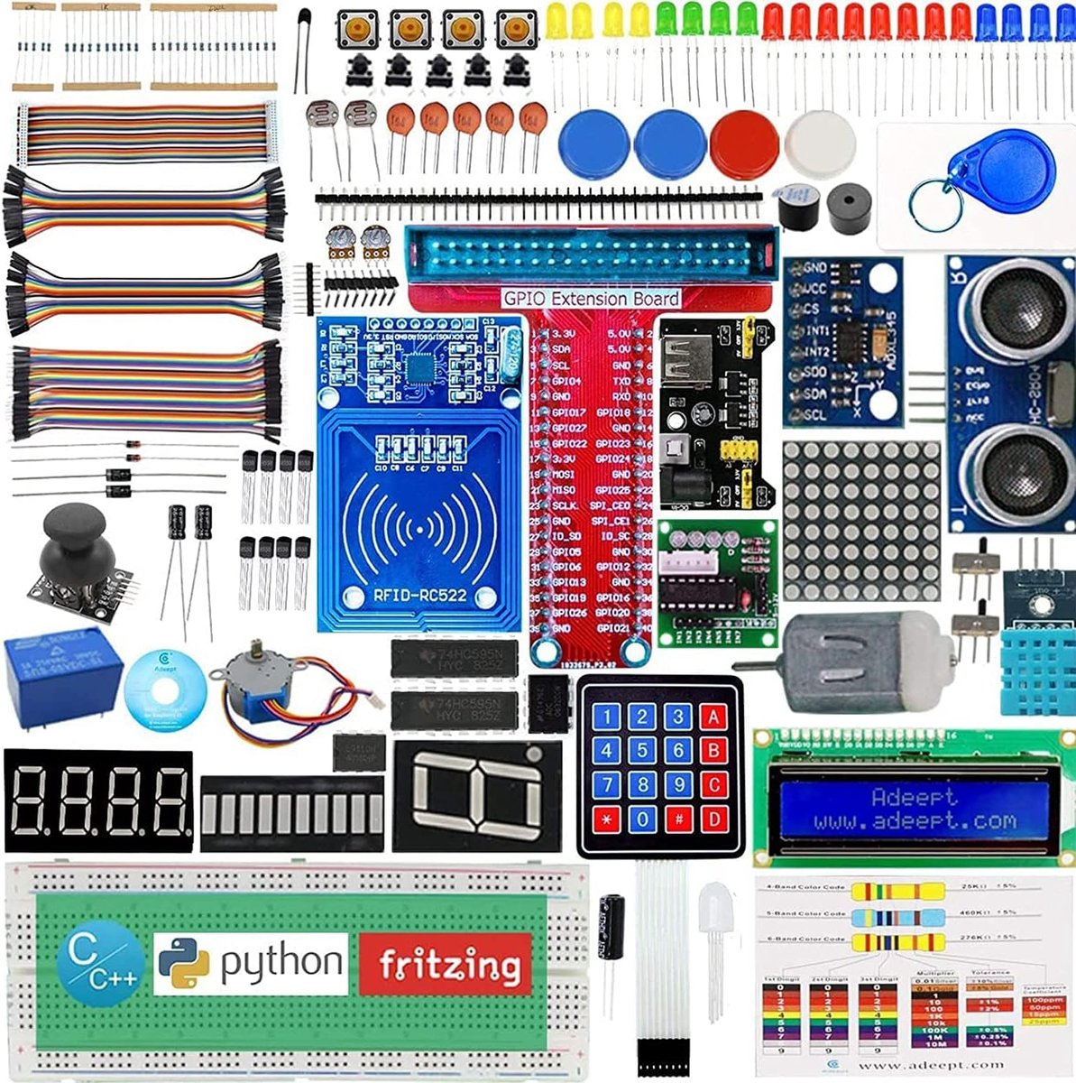 Raspberry Pi Starter Kit - Adeept RFID & Steppermotor - Inclusief C en Python code - Ideaal voor beginners - ShopVlot