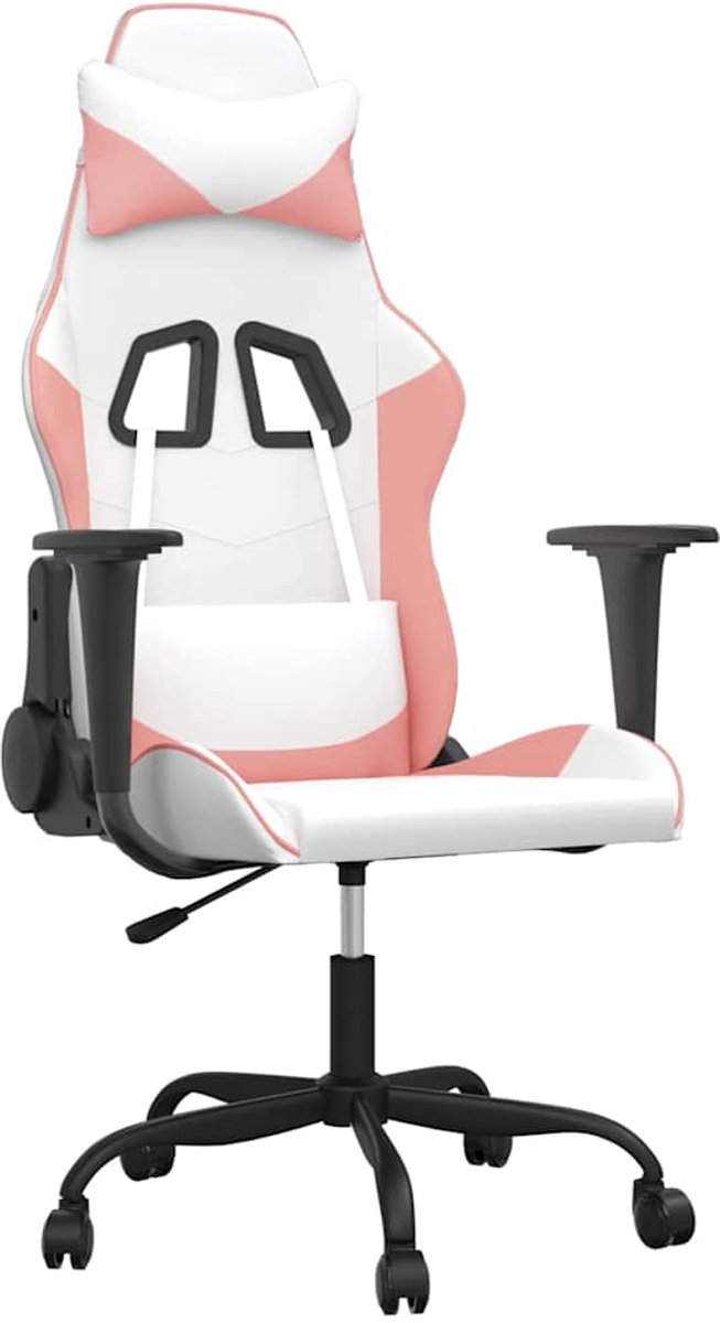 vidaXL Massage - gamestoel - kunstleer - wit - en - roze wit en roze