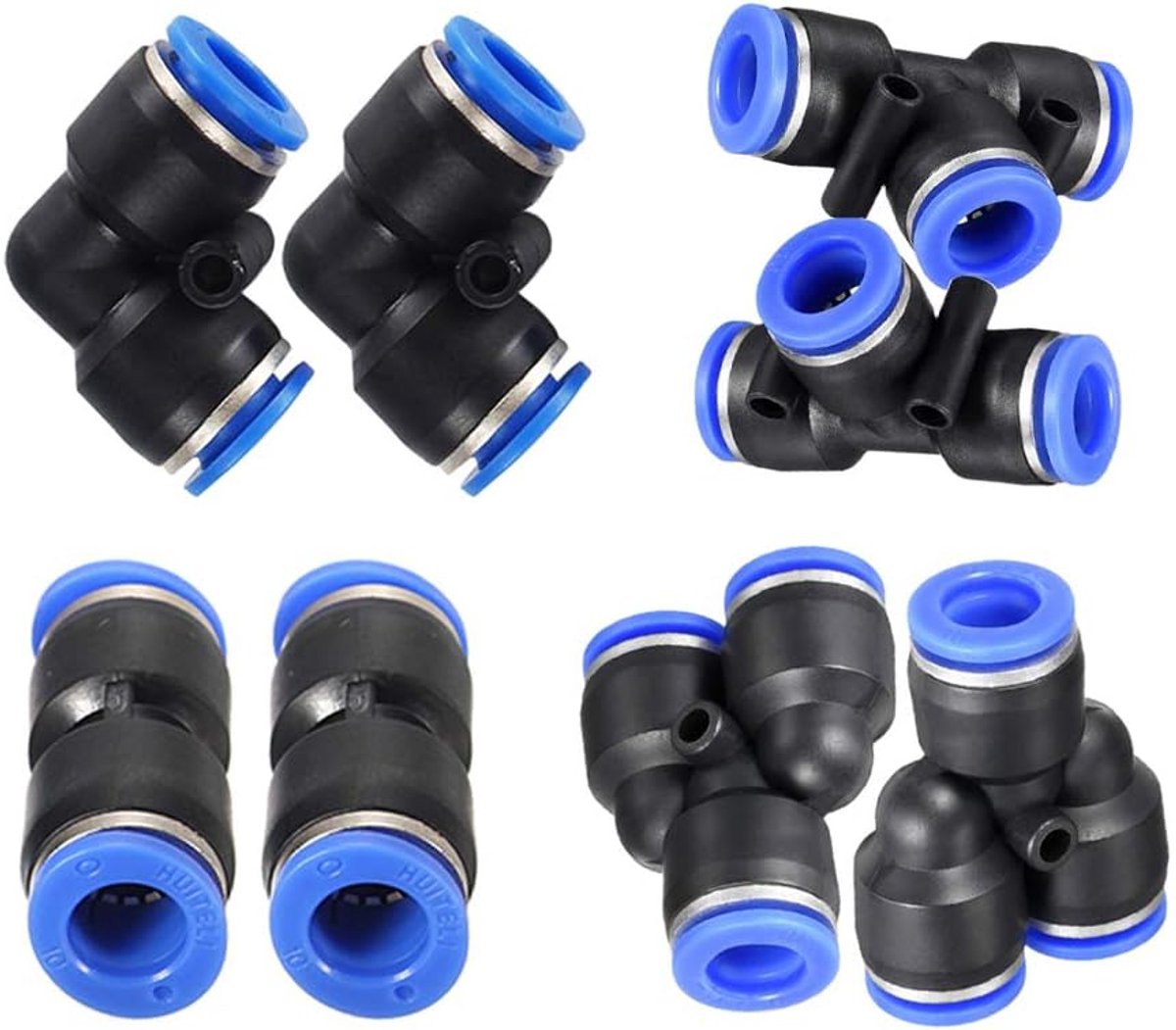 Pneumatische aansluitingen 10 mm - kunststof - set van 8 - eenvoudig te verbinden - ShopVlot