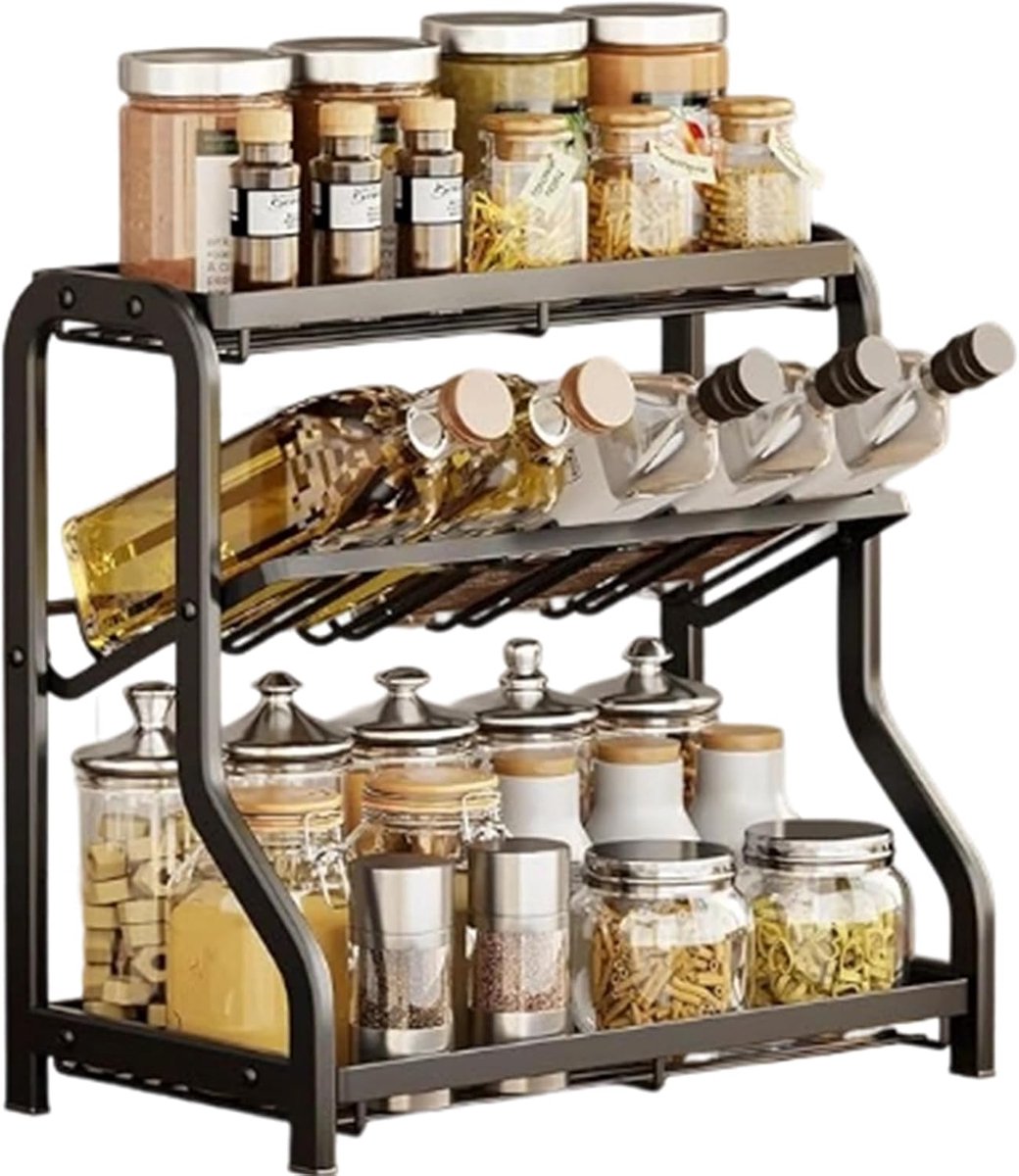 Kruidenrek 3 niveaus - metalen antislip plank - 45° helling - overzichtelijke organizer voor aanrecht - ShopVlot