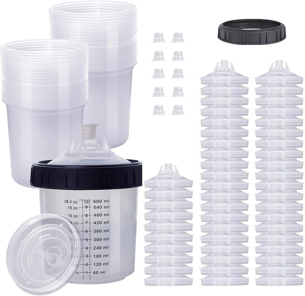 Colour Spray Mixer 600 ml - Disposabele bekers - 50 stuks met sluiting - Ideaal voor HVLP spuitpistolen - ShopVlot
