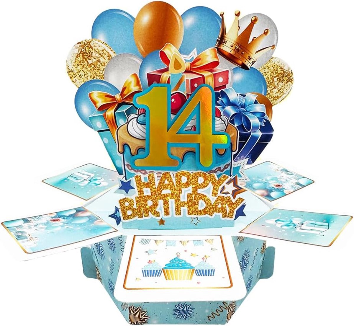 pop-up kaart jongens 14 jaar - 3D verjaardagskaart - grappig ontwerp - uniek cadeau idee - ShopVlot