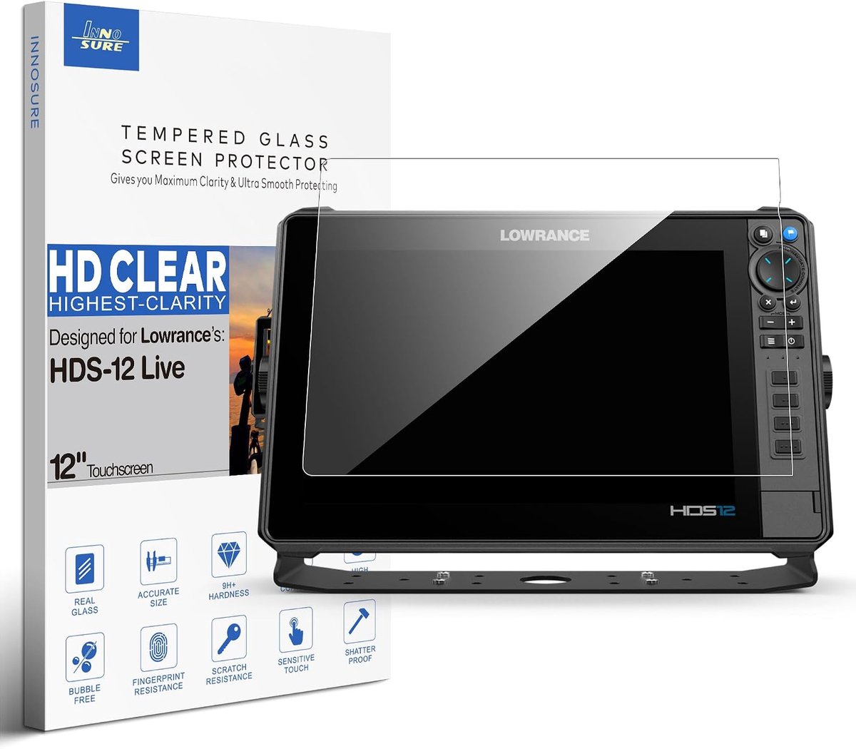 Schermbeschermfolie 12 inch - gehard glas - krasbestendig - optimale bescherming voor Lowrance HDS-12 Live - ShopVlot