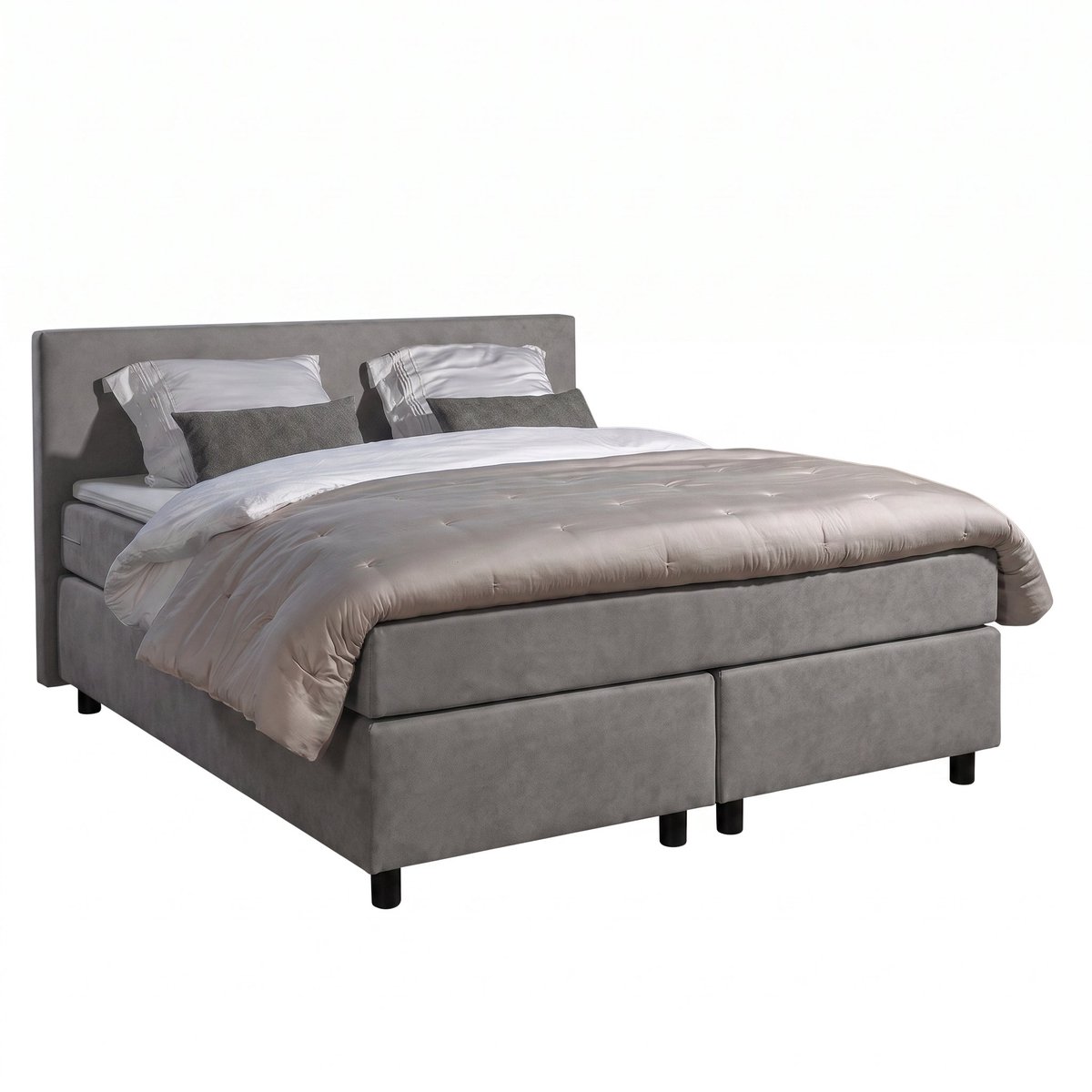 Mörgenn Boxspring Amsterdam - Pocketvering - Grijs Lederlook - 80x200 cm - Inclusief Dekbed en Kussens