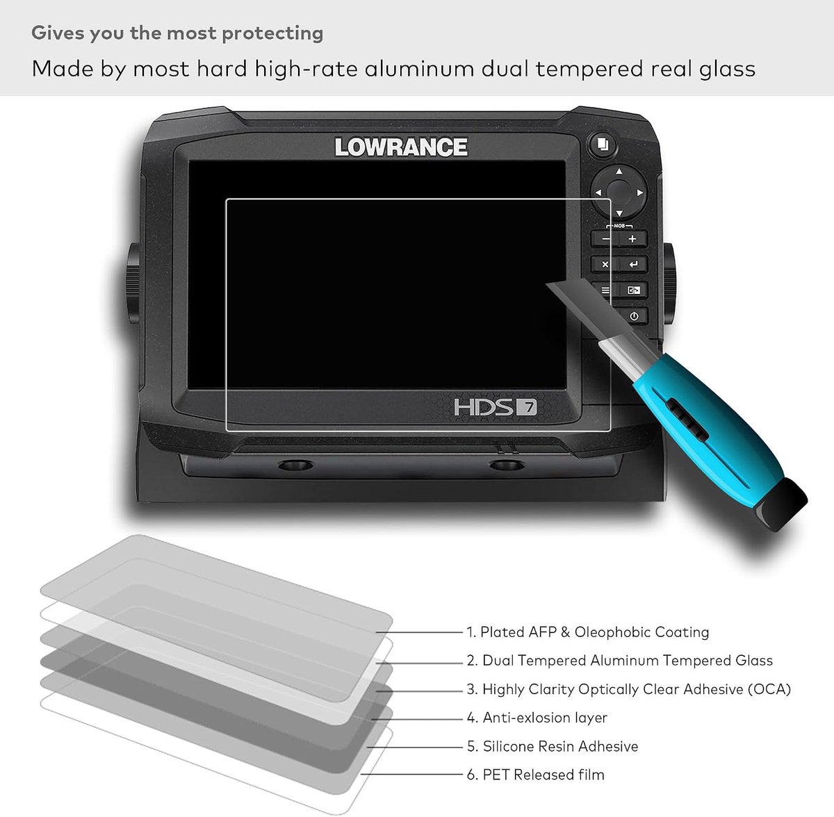 Displaybeschermfolie voor Lowrance HDS Carbon 7 - gehard glas - krasbestendig - optimale bescherming - ShopVlot
