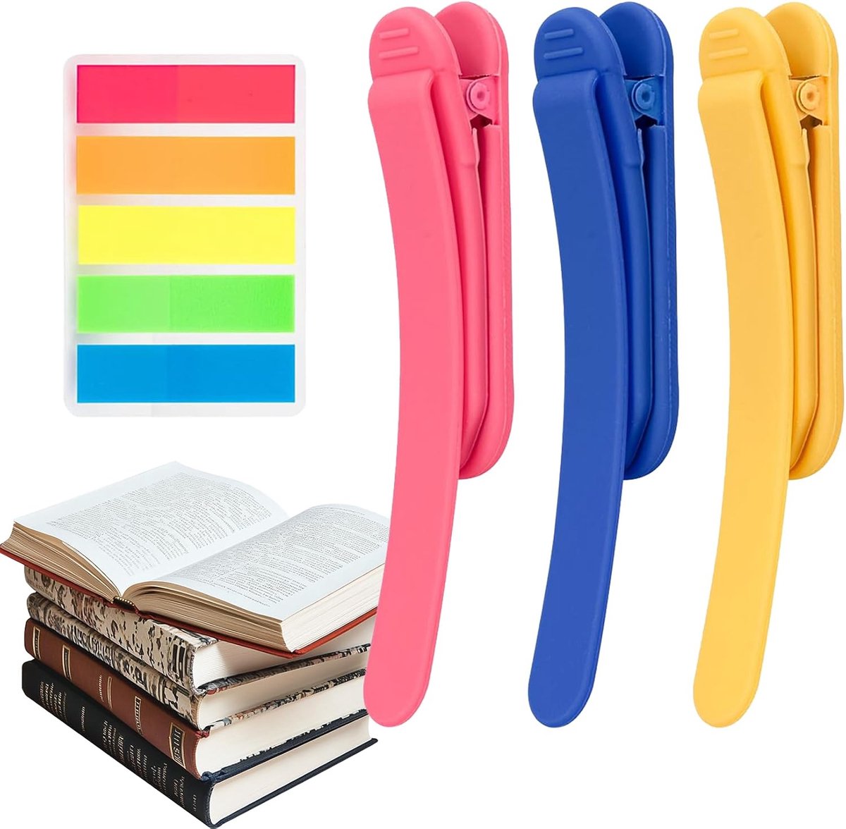 Boekmarkeringen set - Automatische siliconen bladwijzers - Kleurrijk (roze, geel, blauw) - Verbeter leesconcentratie - ShopVlot