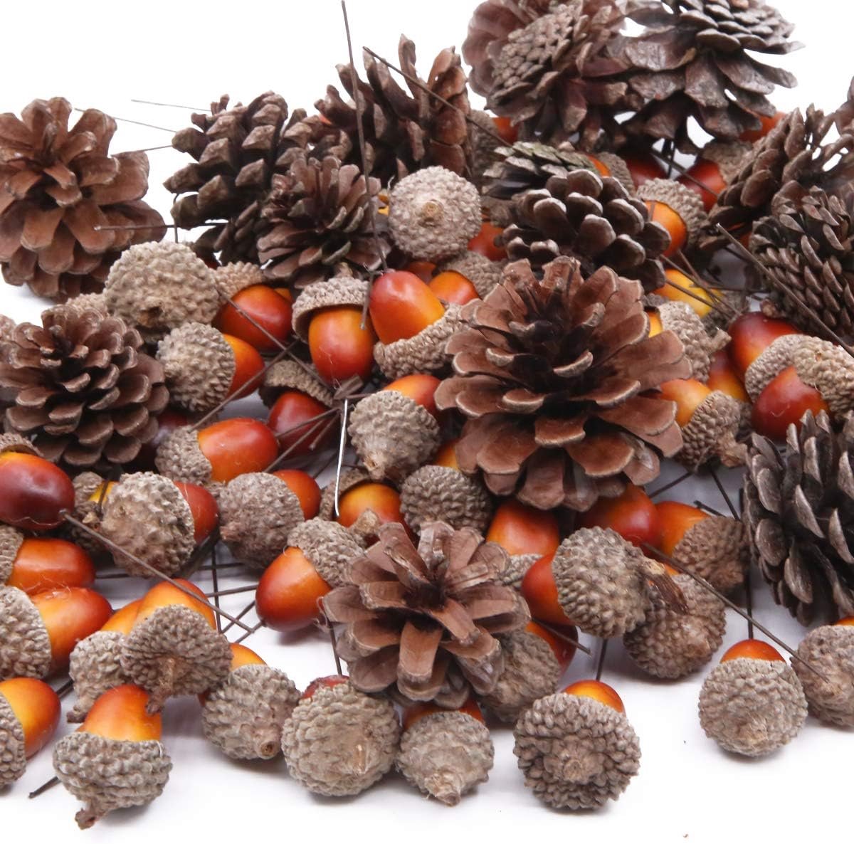 Decoratie set 120-delig - kunstmatige eikels en natuurlijke dennenappels - sfeervolle kerstversiering - ShopVlot