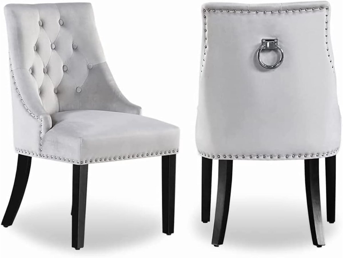 Eetkamerstoel Velours Lichtgrijs - Padded Design - Houten Poten - Perfect voor Dining Room - ShopVlot