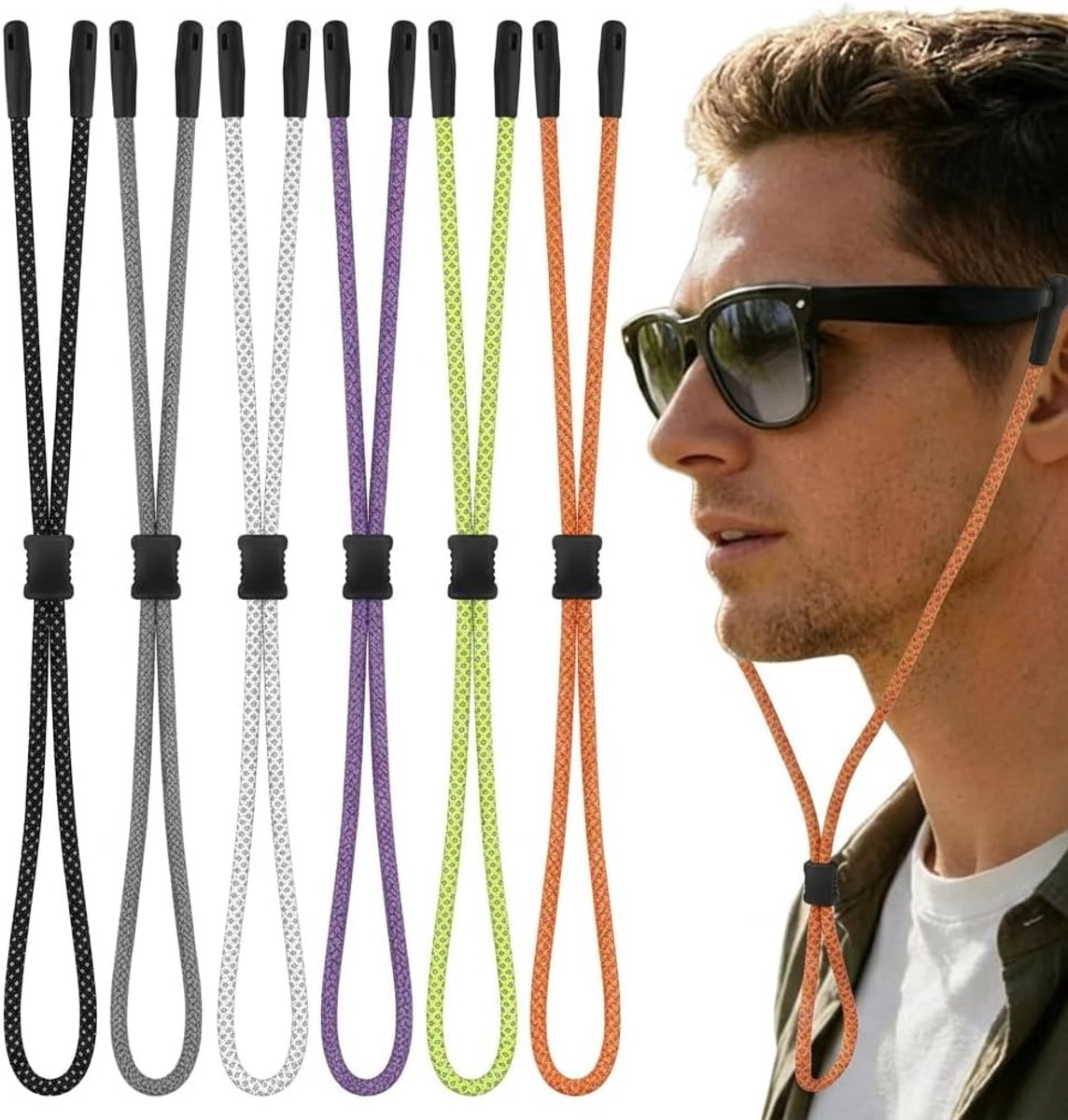 Sportbrillenkoorden set van 6 - fluorescerend nylon - verstelbaar en elastisch - ideaal voor sporters - ShopVlot