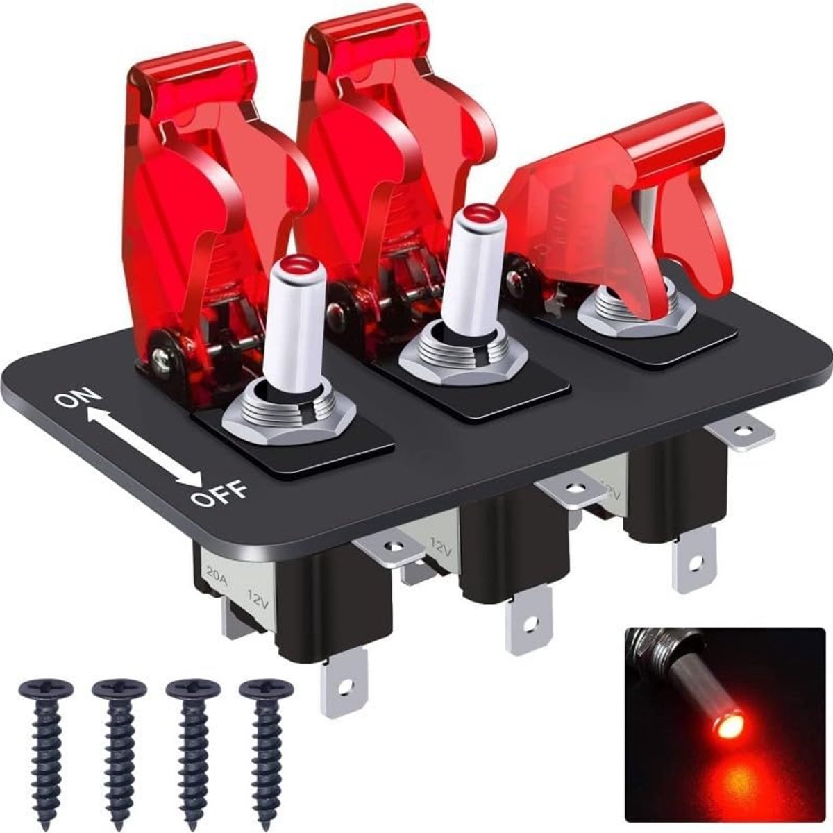 Rocker schakelaar 3-standen - 12/24 V DC - met metalen behuizing - LED indicator voor voertuigen - ShopVlot