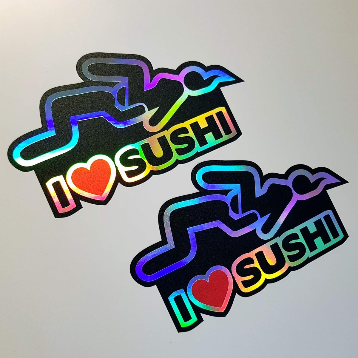 Sticker I Love Sushi hologram 14x8 cm - metallic effect - kleurveranderend - voor auto en motor - ShopVlot