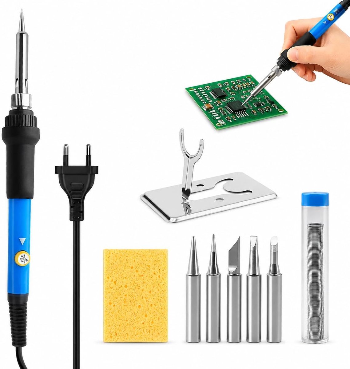 Soldeerbout 60 W - met 5 verwisselbare punten - regelbaar van 200-450 °C - ideaal voor elektronica-reparaties - ShopVlot