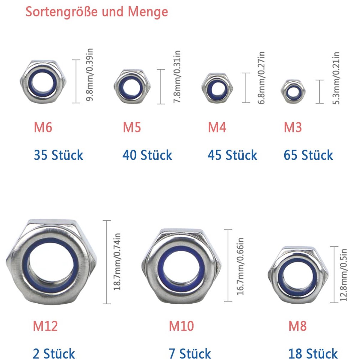 Locknuts set 212-delig - Nylon ring - RVS 304 - Sterke locking functie - ShopVlot