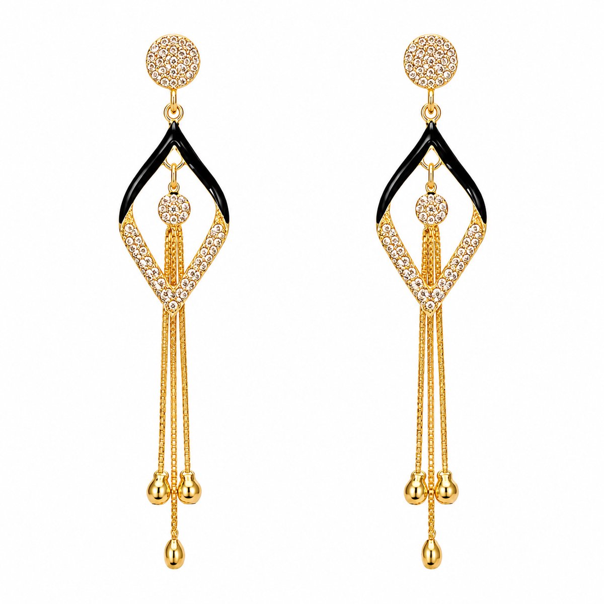 Luxamore® Oorbellen Dames – Lange Oorhangers – Statement Sieraden – Zwart/Goud – Cadeau voor Vrouwen