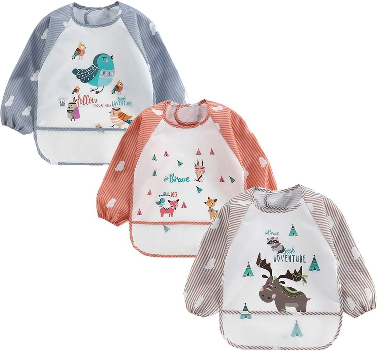 Waterproof lange mouw slabbetjes - 3 pack - voor kinderen 6-36 maanden - ideaal voor knutselen en eten - SnelShoppen