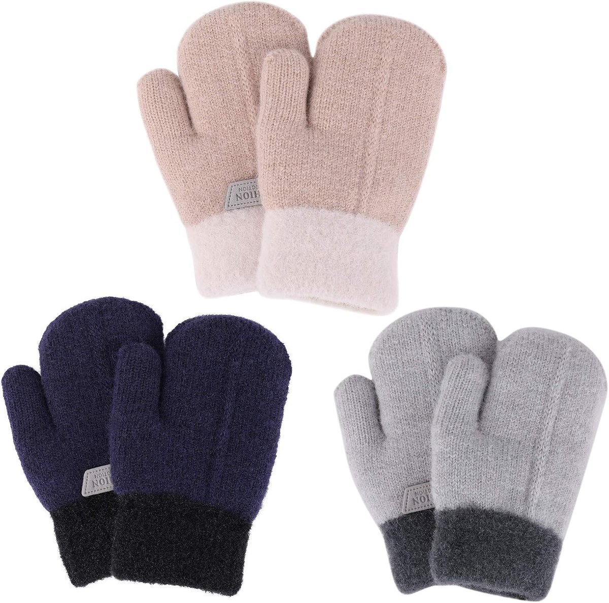 Kindermitten 3 Paar - Volledige vingers - Fleece voering - Warmte voor buiten spelen - SnelShoppen