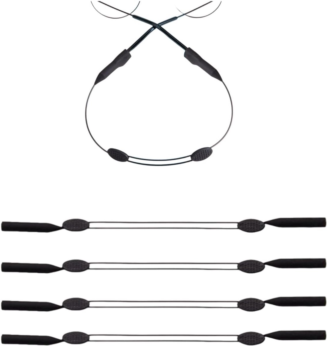 Verstelbare retro brillenketting zonder staart - 4 stuks - zwart - comfortabel en praktisch voor mannen en vrouwen - SnelShoppen