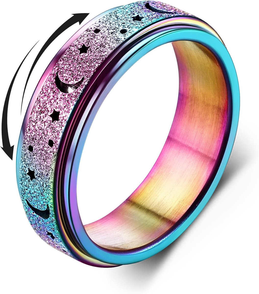 Fidgetringen voor stressverlichting - roestvrij staal - met maan en ster - ideaal voor ontspanning - SnelShoppen