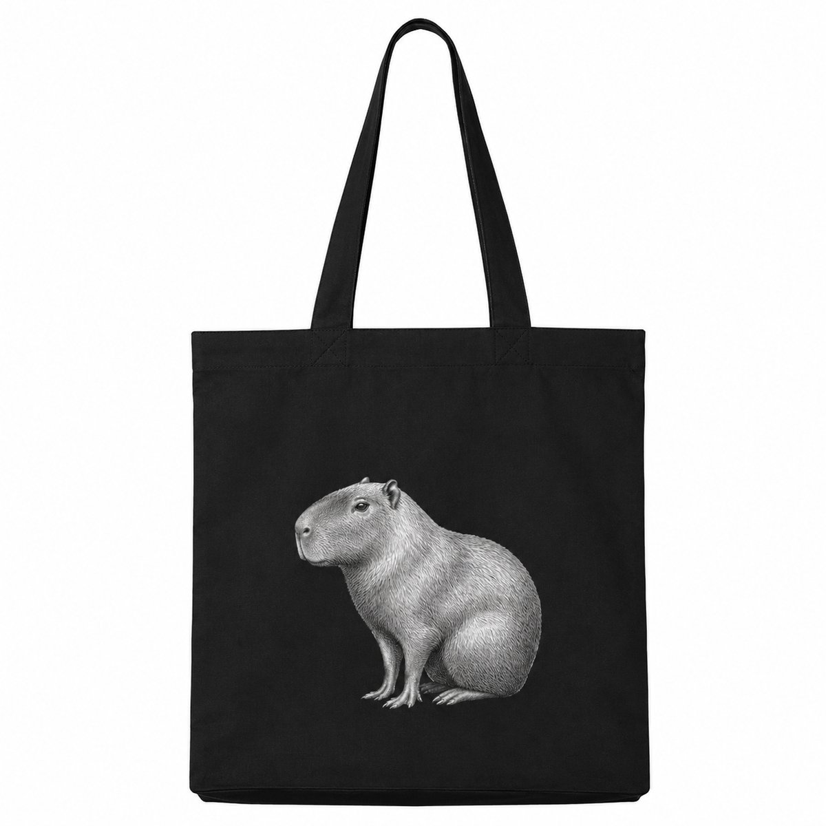 Capybara Tote Bag – Zwarte Shopper met Capybara – Capibara Tas – Uniseks Dierentas – Cadeau voor Capybara Liefhebber