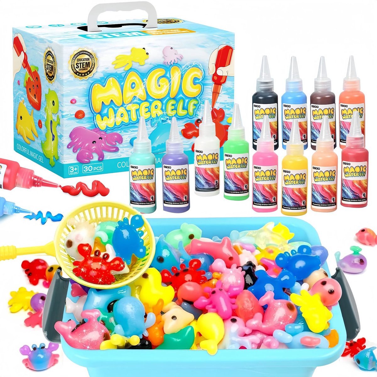 Casalora Educatief Speelgoed : Water Elf Kit DIY Gel Speelgoed - 12 Kleuren Mallen - Creatief Speelgoed - Blauw