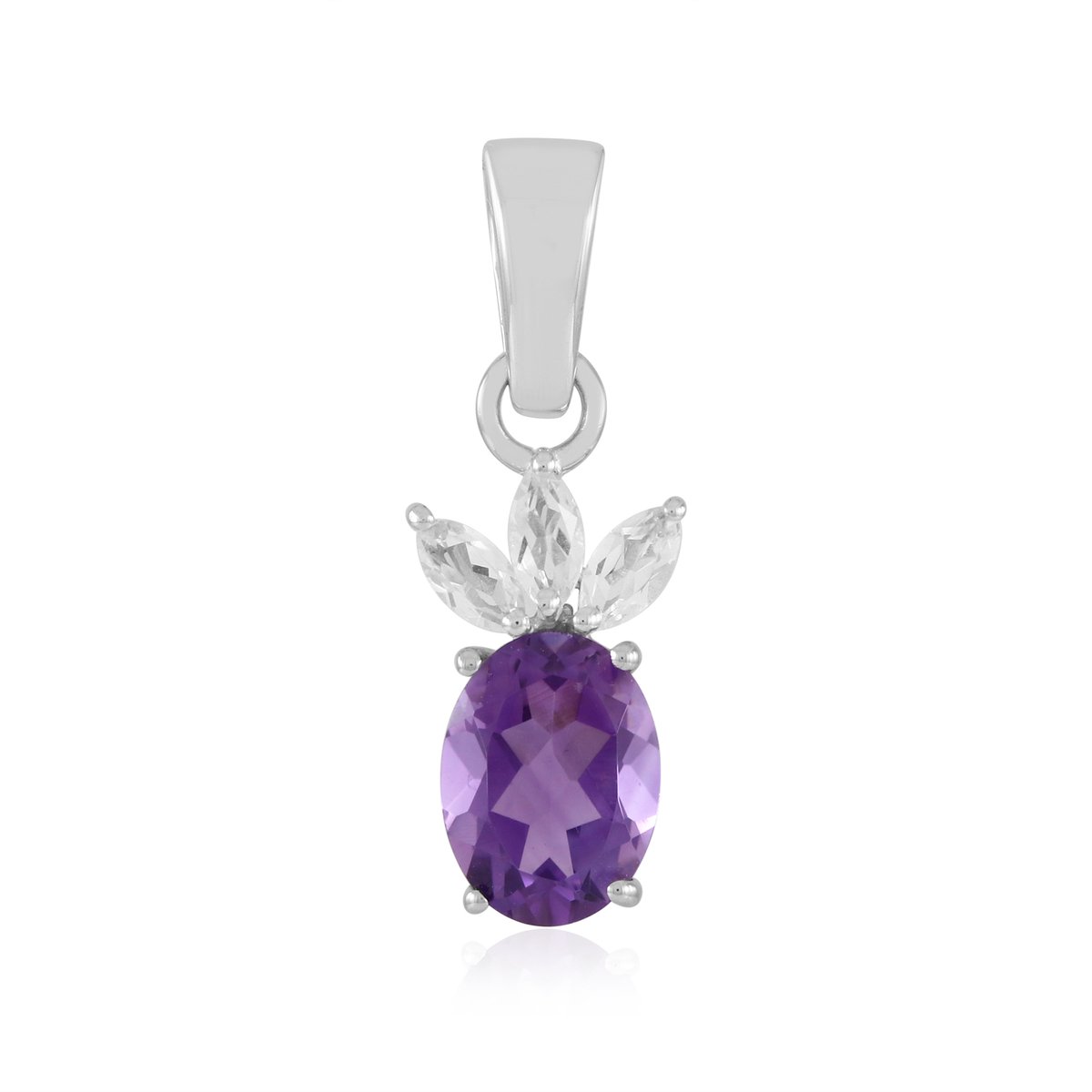 Cavill - Zilveren Hanger - 925 Sterling Zilver Gerhodineerd - Braziliaanse Ovale Amethist 0,996 ct en Marquise Topaas 0,261 ct - Elegant 22x8 mm