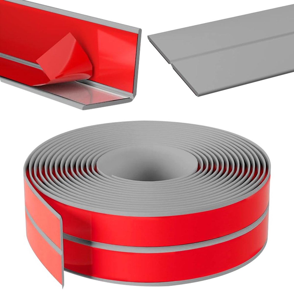 Plint, zelfklevend, waterdichte plint voor keuken en muren, flexibele eindstrip voor doe-het-zelvers en renovaties (grijs, 8 m, 10 mm x 10 mm)