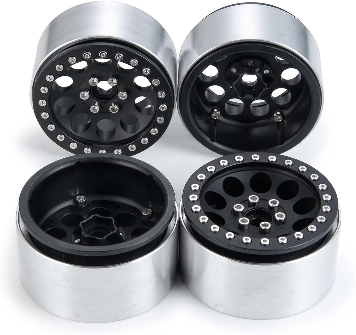 2.2 Beadlock velgen, verlengde metalen wielnaaf voor 1/10 Axial Wraith 90048 RR10 SCX10 TRX4 TRX6 upgrade-onderdelen (zwart)