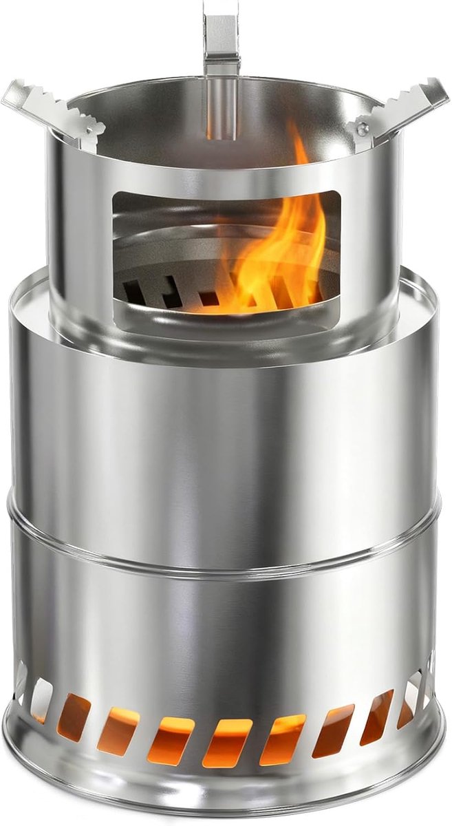 3-in-1 draagbare rookvrije houtkachel, outdoor, roestvrij staal, vuurschaal, vuurplaats, vuurton, vuurkorf met tas, winddicht, campingkooktoestel, terrasoven voor camping, BBQ, klein