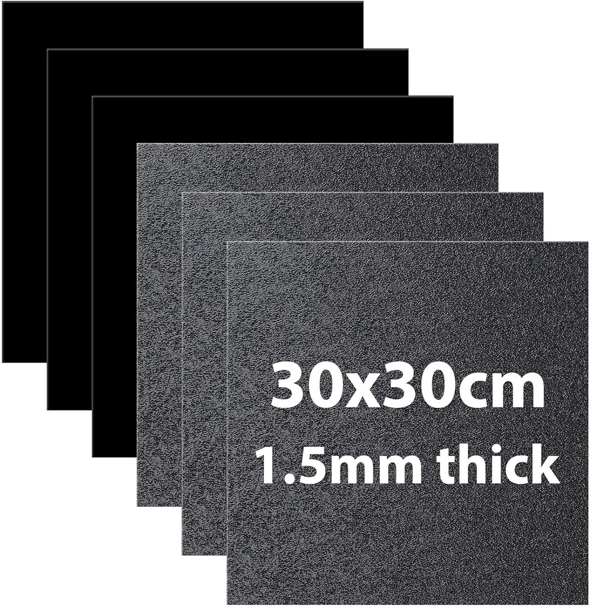 Kunststof plaat, 6 stuks, 1,5 mm, 30 x 30 cm, zwarte plastic plaat, ABS-kunststof platen, zwarte ABS-kunststof platen voor lasersnijden, ABS-platen voor knutselen, spatborden, woondecoratie enz