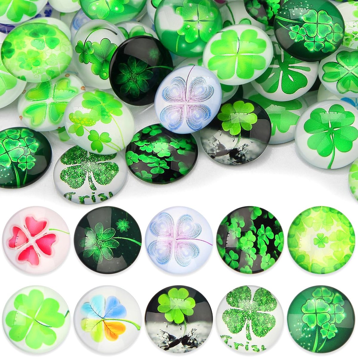 45 stuks klavertje vier kleurrijke dreuzelstenen, kleurrijk, groot, 25 mm, glazen stenen, mozaïekstenen om te knutselen, geluksstenen, edelstenen, decoratie, sierstenen, cabochons voor doe-het-zelf