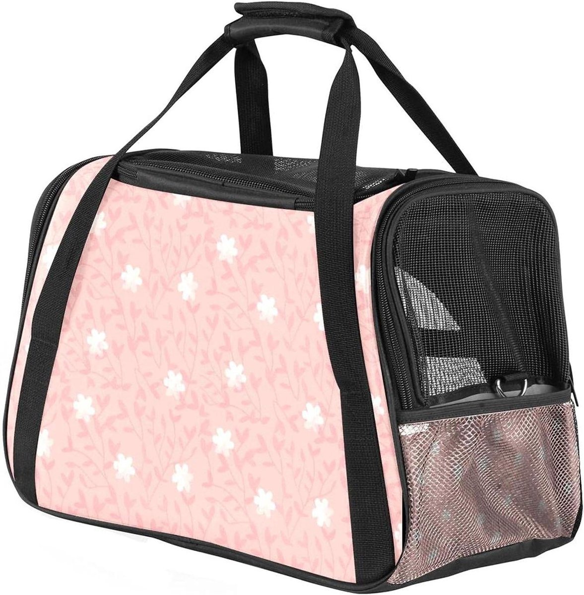 Reismand voor Huisdieren - Draagtas Kat Hond - Veilig Reizen - Luchtvaart Goedgekeurd - 43x25x30 cm - Wit Roze