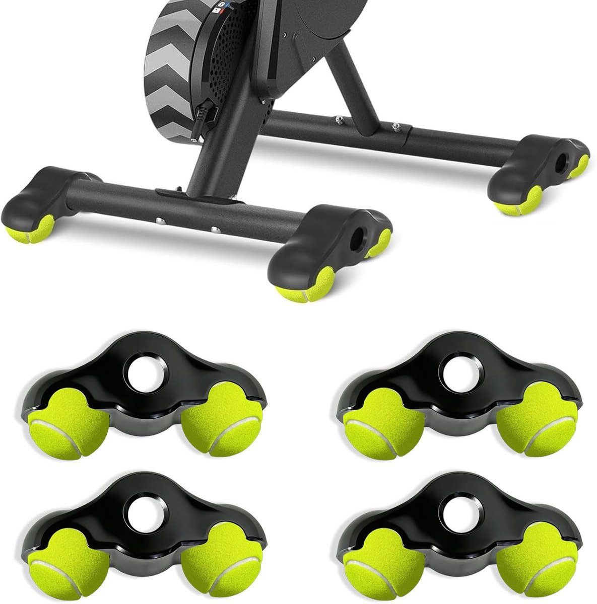 Set van 4 Rocker Plate Feet voor indoor cycling, snap-voetadapter met 8 tennisballen, compatibel met Wahoo KICKR Core en rollentrainers, draagbare dempings- en balansvoeten voor