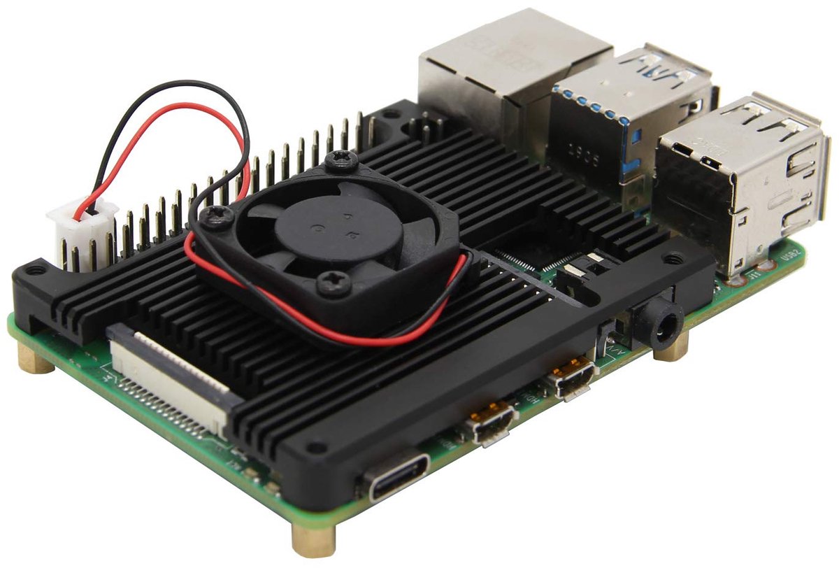 P165-A Dunne aluminium koeler met ventilator voor Raspberry Pi 4 B | Actieve koeling, verwijderbare ventilator, compatibel met RPi 4B & RPi 4 uitbreidingskaart