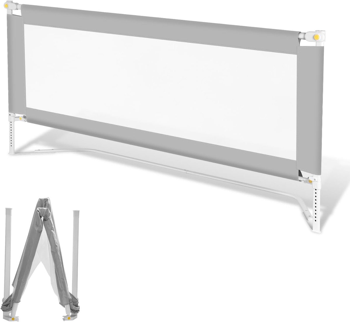 Bedhekje, inklapbaar, 200 cm, in hoogte verstelbaar van 68 - 95 cm, valbeveiliging, kinderbedhek voor kinderen, babybedhek, eenvoudig te monteren, grijs