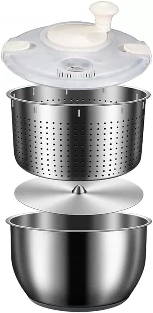 Salade Spinner - Groente Wasmachine - Keuken Hulp - Roestvrijstaal Ontwerp - 6 Liter - Zilverkleurig