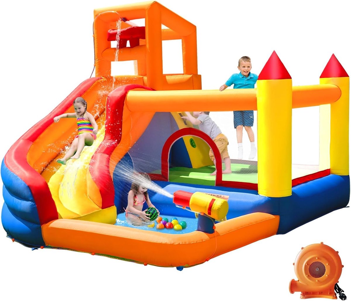 Springkasteel met waterglijbaan 320 x 280 x 232 cm - voor binnen/buiten - geschikt voor kinderen 3-10 jaar - SnelShoppen
