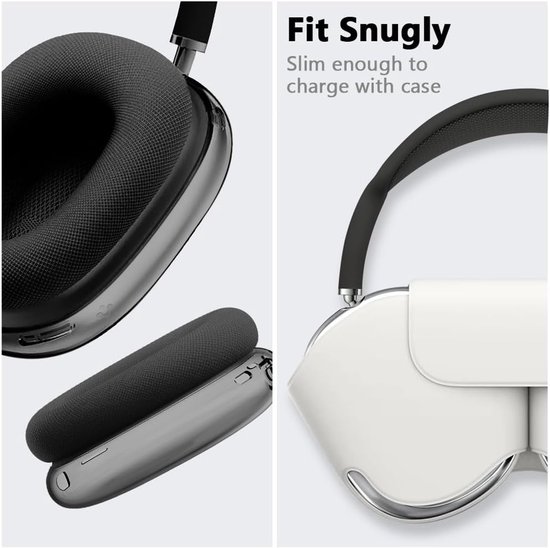 2 Pack Case Compatibel met Airpods Max Zachte TPU Anti-kras Hoes voor Airpods Max Schokbestendige Oortelefoon Accessoires voor Airpods Max Zwart (Transparant) — afbeelding 3