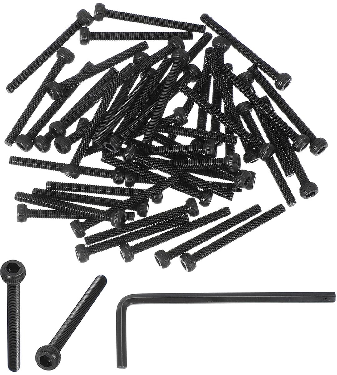 M3 x 30 mm zeskantschroeven, 50 stuks, 12,9 graden, koolstofstaal, binnenzeskantschroeven met inbussleutel, zwart