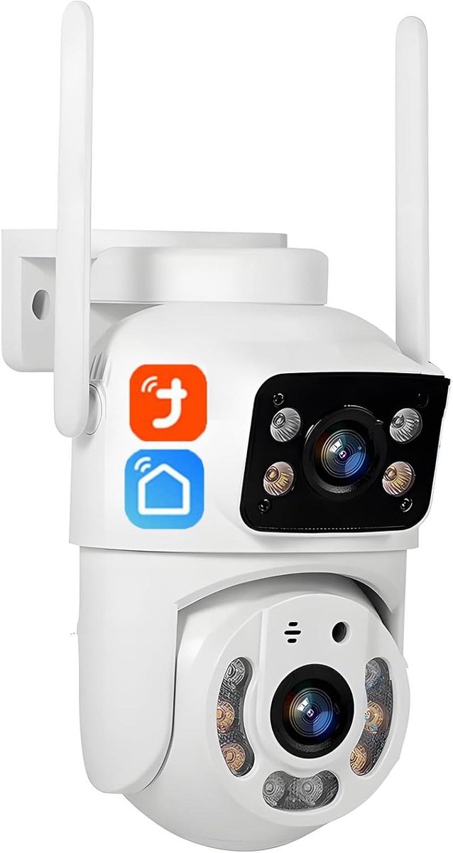 Dubbele Lens IP Camera - Beveiligingscamera Wifi - Huisbewaking - Automatische Tracking - 64GB Opslag - Wit