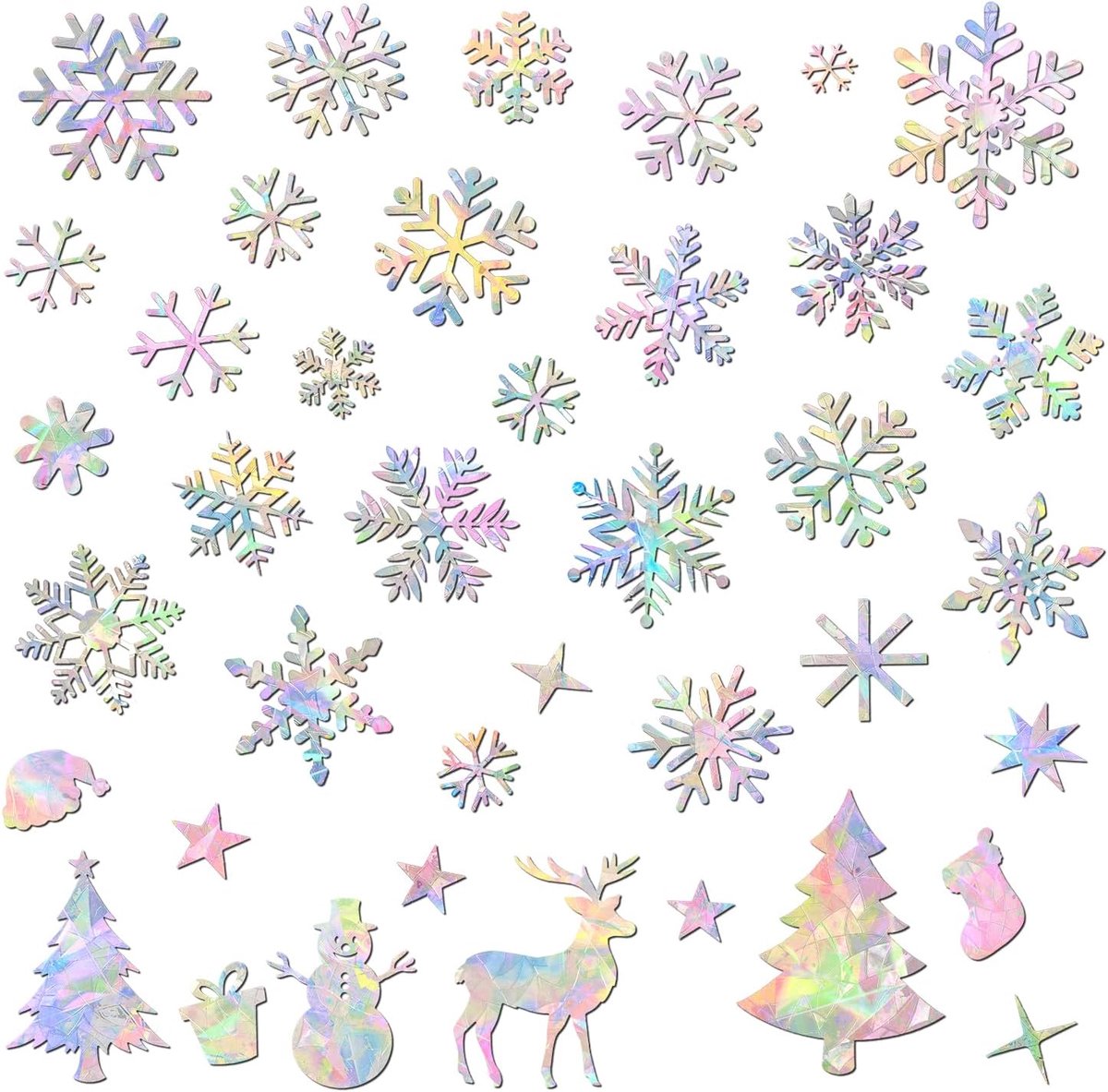Raamstickers, Sneeuwvlok Kerstboom Raamstickers Holografische Vinyl Niet-Klevende Prismatische Raamstickers Anti-Vogelbotsing Raam voor Kamerdecoratie