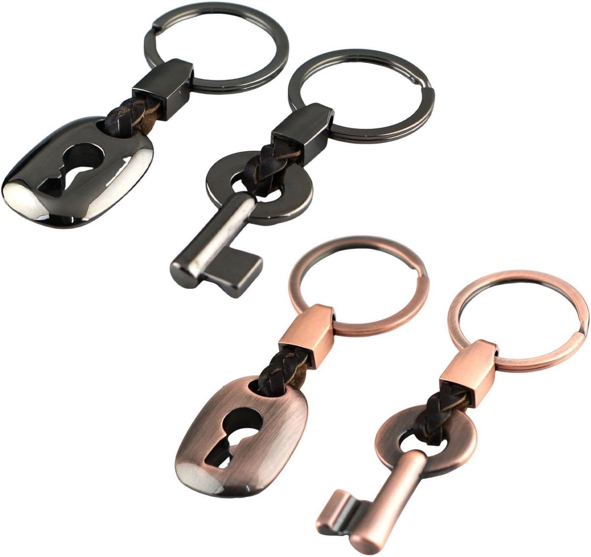 2 paar sleutelhangers voor koppels, accessoires voor koppels, sleutelhangers, cadeau, creatieve sleutelhangers, modieuze sleutelhangers, Koper., Eén maat, Modern