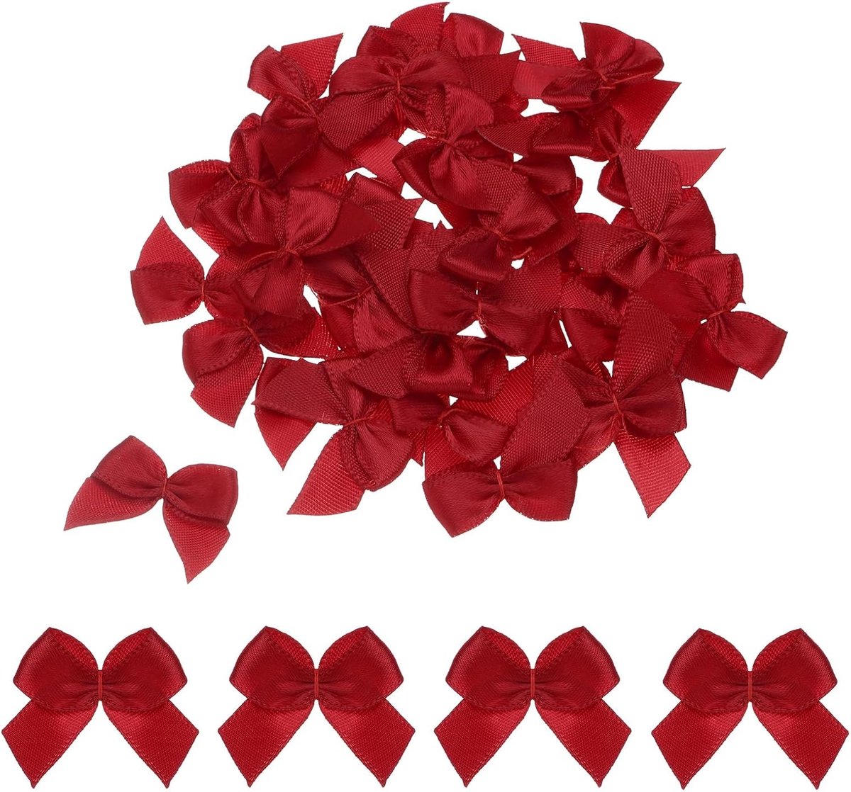 50 stuks mini-linten, 2,5 cm, mini-bloemen van satijnen lint van stof voor kunsthandwerk, naaien, bruiloft, verjaardag, feest, geschenkverpakking, linten, wijnrood