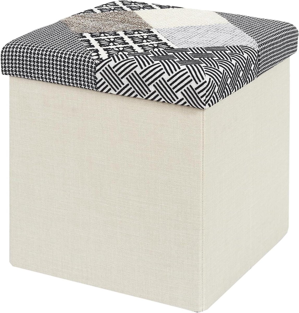 Zitzak Opbergbox - Poef Voetenbank - Extra Zitplaats - Gevlochten Design - 38 x 38 cm - Grijs Wit Zwart Beige