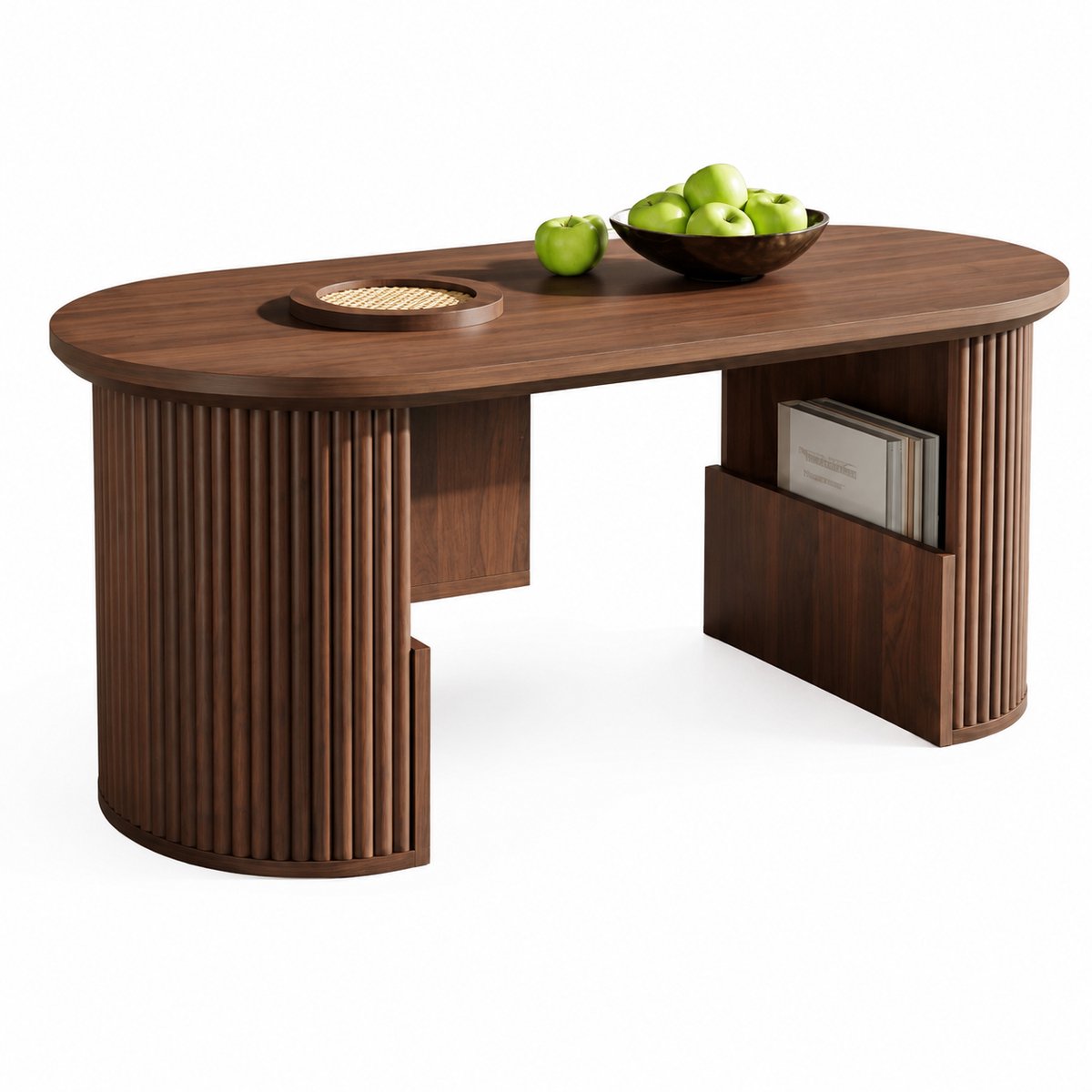 JOYNEXTBUY Salontafel – Vintage Walnoot Look – Bijzettafel - Moderne Woonkamertafel - Verticale structuur – Houten Koffietafel