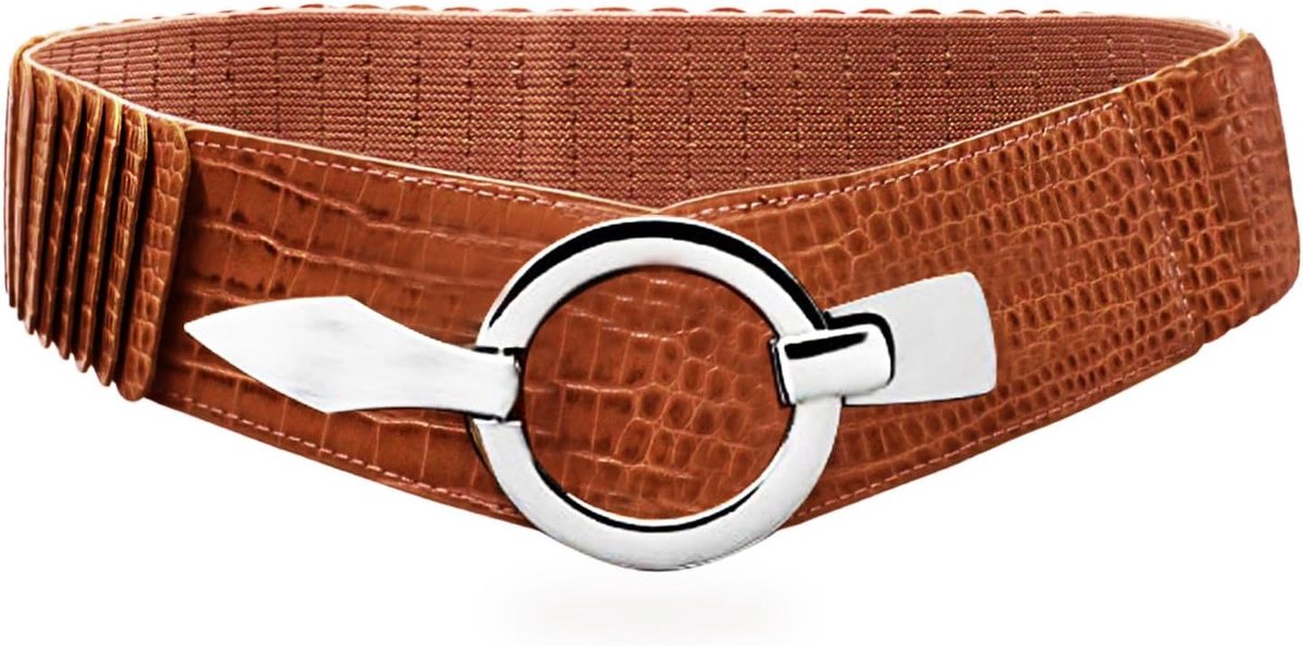 Elastische tailleriem voor dames, 6 cm brede heupriem met zilveren ring