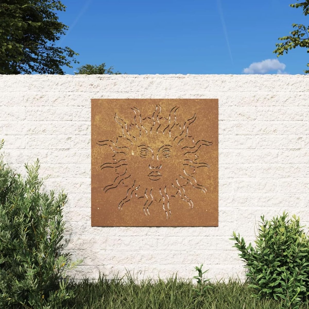 Meubeldecoratie tuinmuur 55x55 cm zon van cortenstaal, decoratie voor meubels, binnen- en buitenmeubels voor woonkamer kantoor