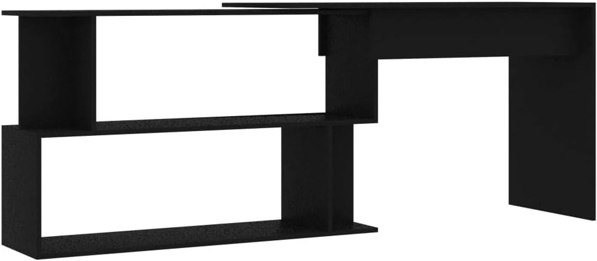 Hoekbureau met open vakken, schrijftafel, werkstation, kantoortafel, gamingtafel, pc-tafel, hoekbureau, werktafel, zwart, 200 x 50 x 76 cm spaanplaat