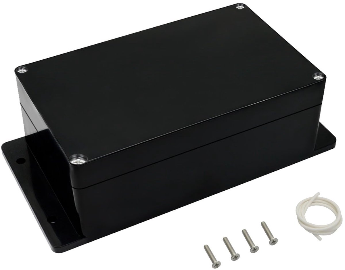 Waterdicht en stofdicht IP65, universele elektronische behuizing van ABS-kunststof, zwart met bevestigingsoren, 158 x 90 x 64 mm